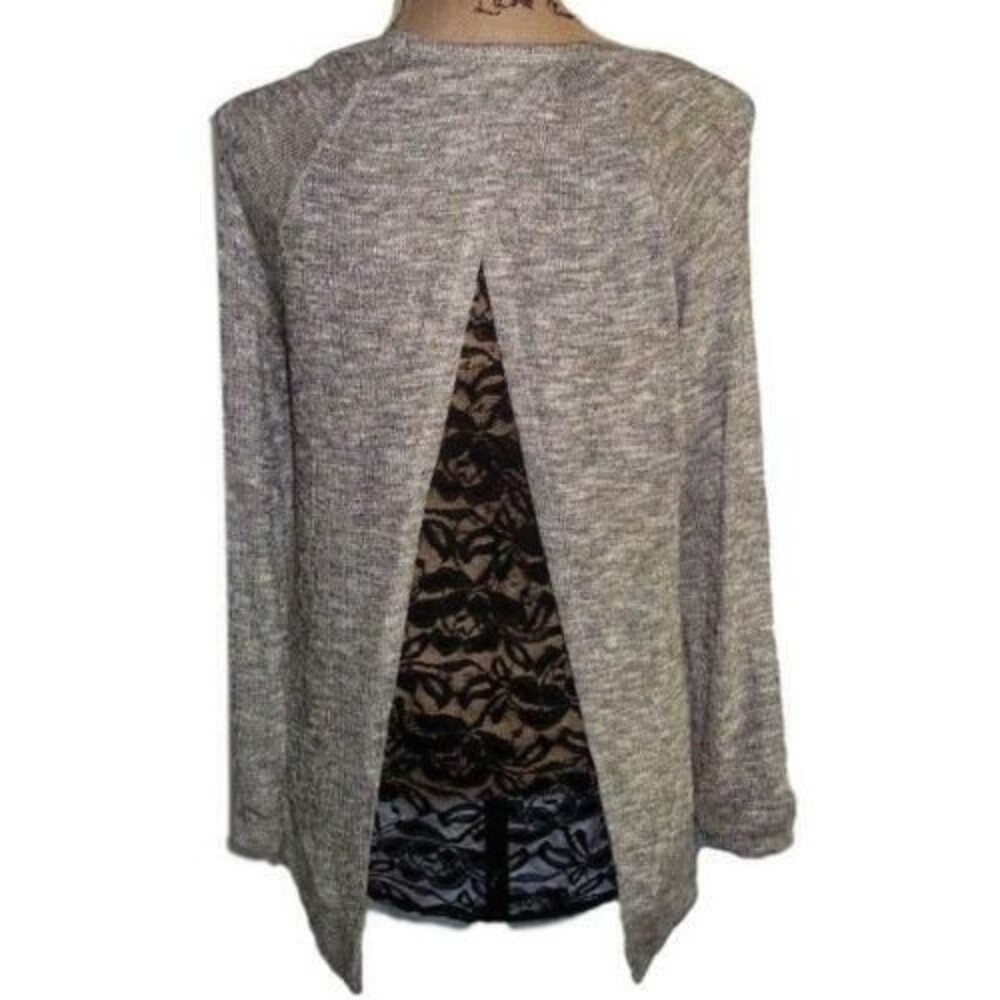 BAR III Lace Split Black Gray Black Long Sweater Top Beautiful Women's NEW XS